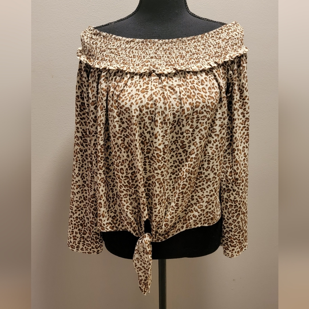 FP Movement by Free People Leopard Print Off-Shoulder Blouse